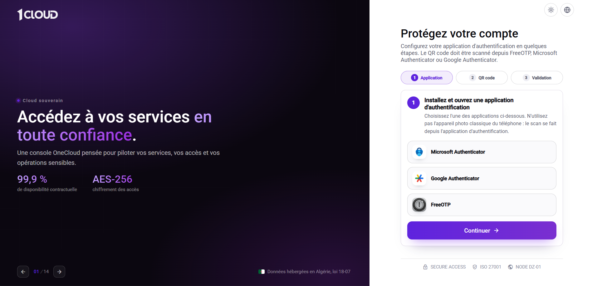 Choix de l'application d'authentification pour activer la MFA